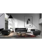 Table basse avec plateau triangulaire transparent/noir/noyer - 135x135x32 cm