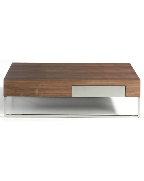Table basse avec tiroir frontal noyer/argenté  - 120x70x33 cm