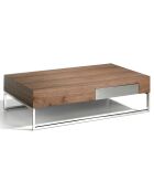 Table basse avec tiroir frontal noyer/argenté  - 120x70x33 cm