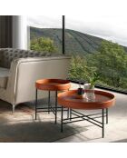 Table basse ronde plateau noyer/cognac/noir - 62x62x35 cm