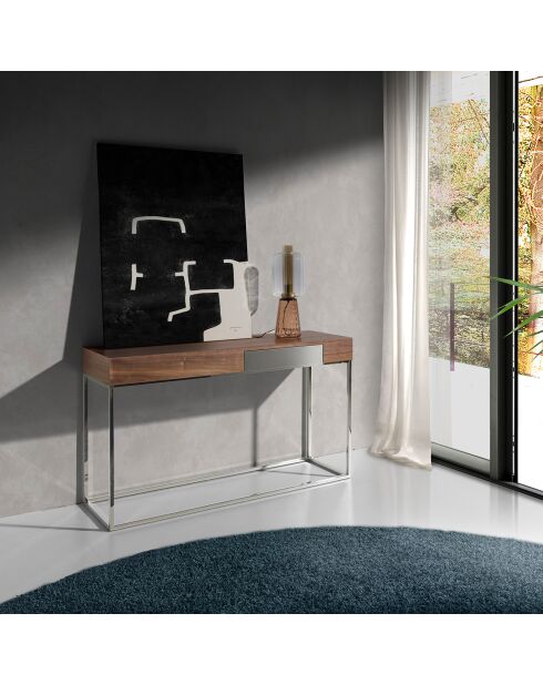 Console en bois noyer/acier - 135x40x76 cm