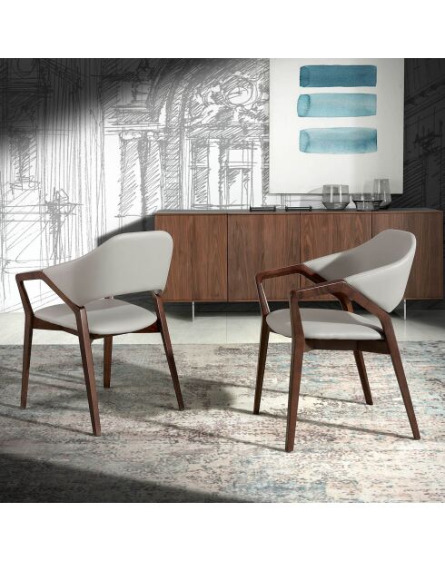 Chaise en simili-cuir gris/noyer - 57x58x80 cm