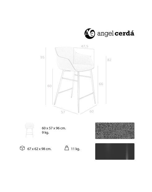 Tabouret tapissé en tissu gris/noir - 60x57x96 cm
