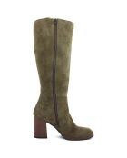 Bottes en Velours de Cuir Dolce kaki - Talon 8.5 cm