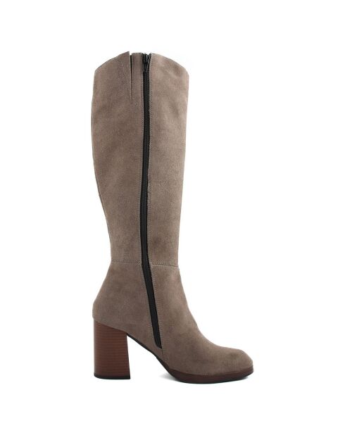 Bottes en Velours de Cuir Dolce taupe - Talon 8.5 cm
