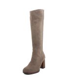 Bottes en Velours de Cuir Dolce taupe - Talon 8.5 cm