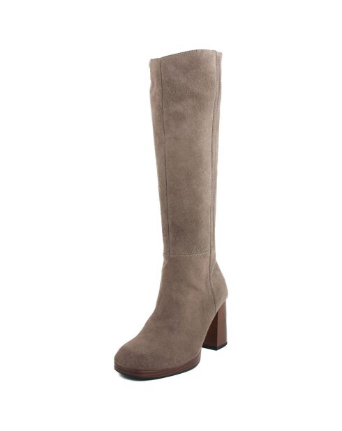 Bottes en Velours de Cuir Dolce taupe - Talon 8.5 cm