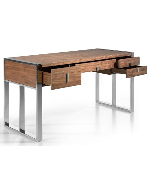 Notenhouten bureau walnoot/chroom - 158x62x76 cm