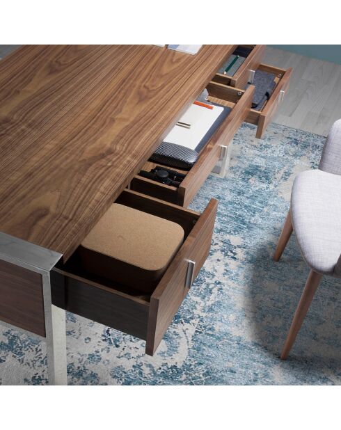Notenhouten bureau walnoot/chroom - 158x62x76 cm