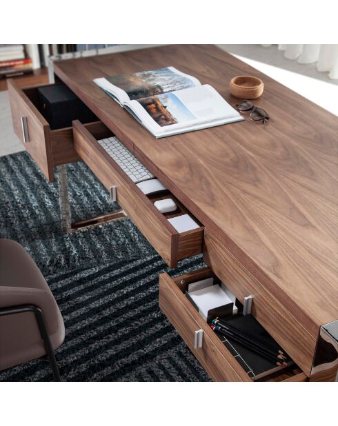 Notenhouten bureau walnoot/chroom - 158x62x76 cm