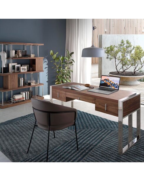 Étagères en bois noyer/chrome  - 129x35x170 cm