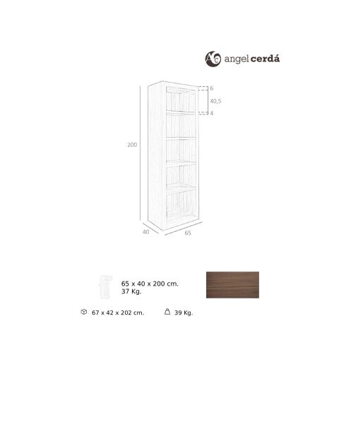 Bibliothèque en bois plaqué noyer  - 65x40x200 cm