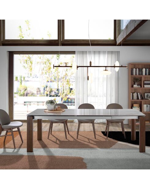 Table de salle à manger plateau en Porcelaine extensible marbre blanc - 180x90x75 cm