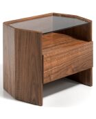 Table de chevet hexagonale transparent/noyer - 65x45x50 cm
