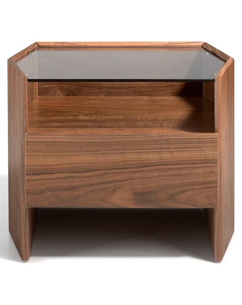 sechseckiger Nachttisch aus transparentem Nussbaumholz - 65x45x50 cm