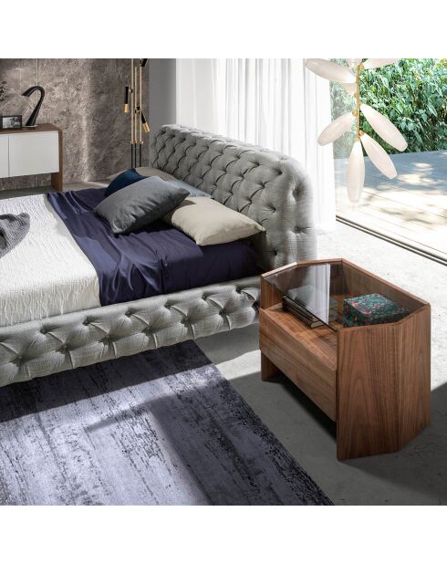 sechseckiger Nachttisch aus transparentem Nussbaumholz - 65x45x50 cm