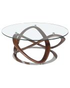 Table basse ronde transparent/noyer - 100x100x39 cm