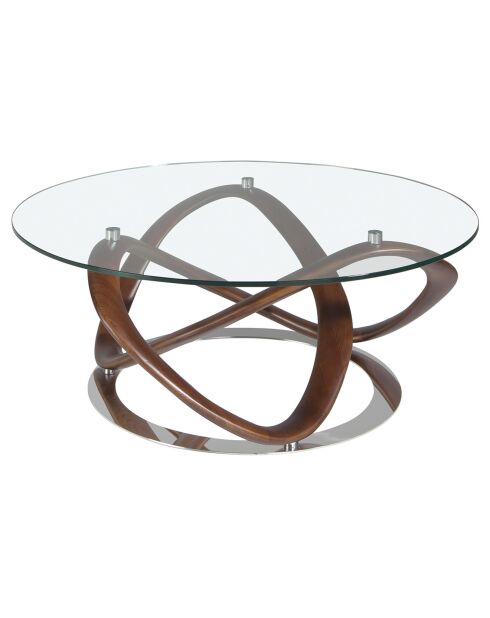 Table basse ronde transparent/noyer - 100x100x39 cm