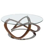 Table basse ronde transparent/noyer - 100x100x39 cm