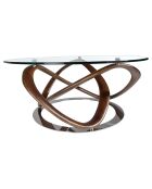 Table basse ronde transparent/noyer - 100x100x39 cm