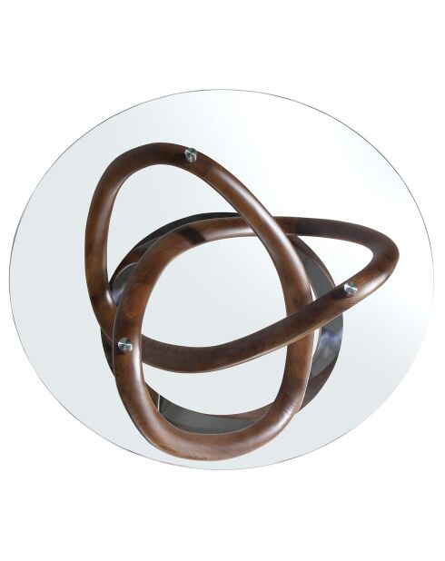 Table basse ronde transparent/noyer - 100x100x39 cm