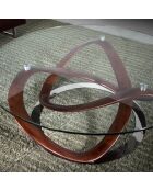Table basse ronde transparent/noyer - 100x100x39 cm
