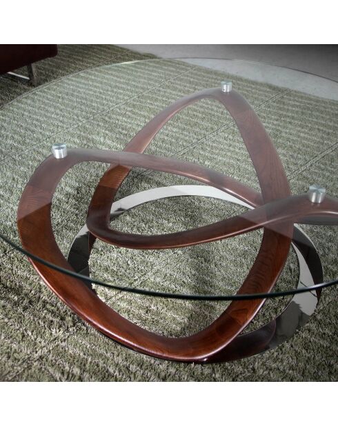 Table basse ronde transparent/noyer - 100x100x39 cm