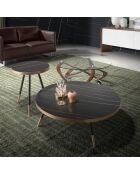 Table basse ronde transparent/noyer - 100x100x39 cm