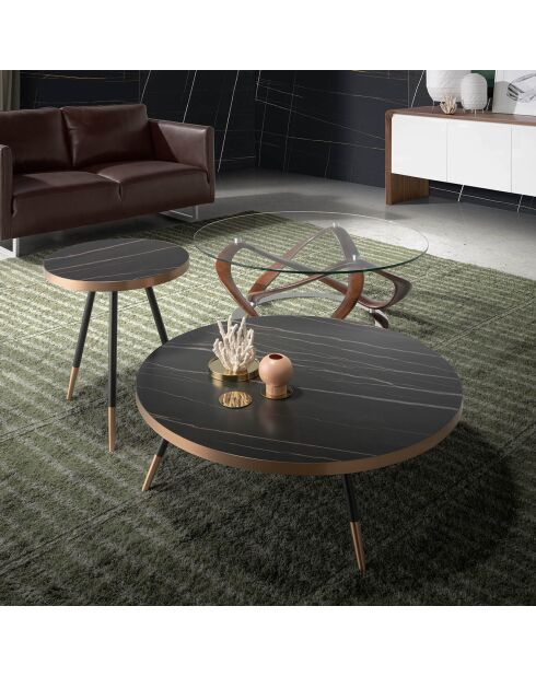 Table basse ronde transparent/noyer - 100x100x39 cm