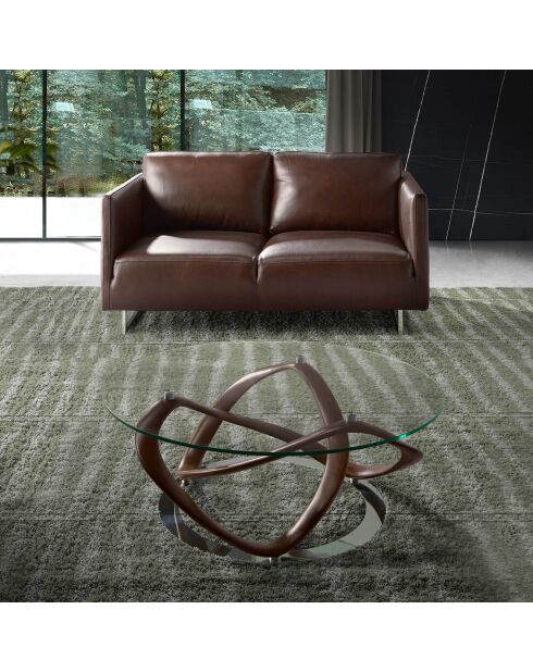 Table basse ronde transparent/noyer - 100x100x39 cm