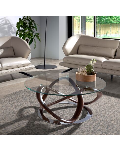 tavolino rotondo trasparente/noce - 100x100x39 cm