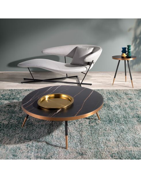 Table basse ronde noir/bronze - 90x90x30 cm