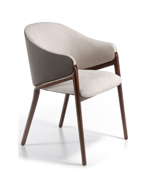 Chaise tissu & similicuir beige/noyer  - 56x60x78 cm