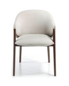 Chaise tissu & similicuir beige/noyer  - 56x60x78 cm