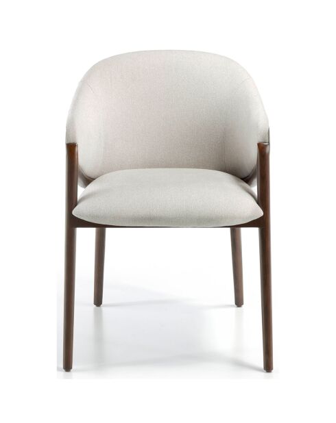 Chaise tissu & similicuir beige/noyer  - 56x60x78 cm