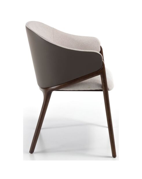 Chaise tissu & similicuir beige/noyer  - 56x60x78 cm