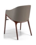 Chaise tissu & similicuir beige/noyer  - 56x60x78 cm