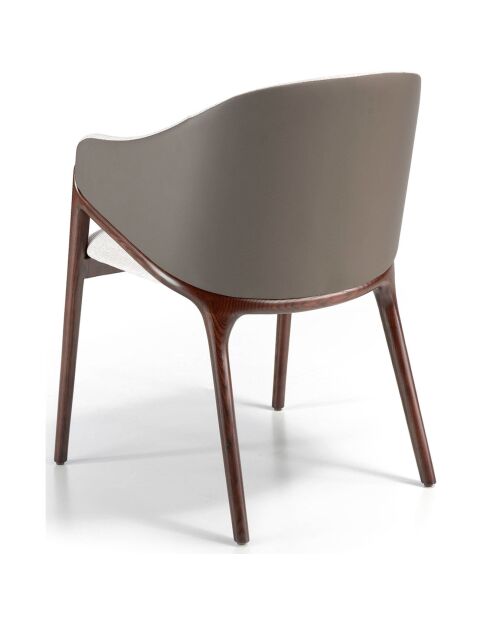 Chaise tissu & similicuir beige/noyer  - 56x60x78 cm