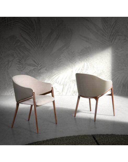 Chaise tissu & similicuir beige/noyer  - 56x60x78 cm