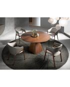 Chaise tissu & similicuir beige/noyer  - 56x60x78 cm