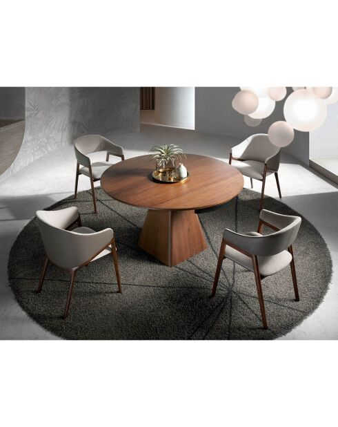 Chaise tissu & similicuir beige/noyer  - 56x60x78 cm