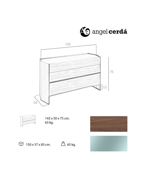 Commode de forme hexagonale noyer/transparent - 143x50x75 cm