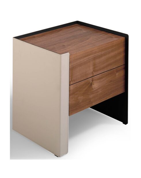 Table de chevet avec tiroirs noyer/vison- 50x38x51 cm