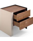 Table de chevet avec tiroirs noyer/vison- 50x38x51 cm