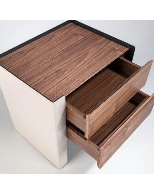 Table de chevet avec tiroirs noyer/vison- 50x38x51 cm