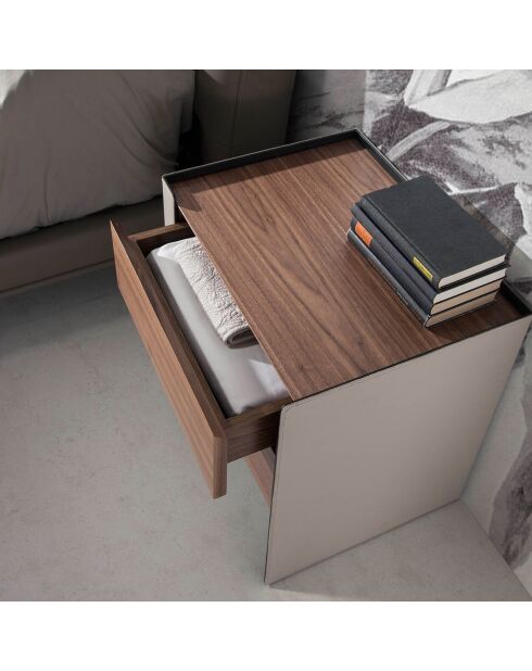 Table de chevet avec tiroirs noyer/vison- 50x38x51 cm