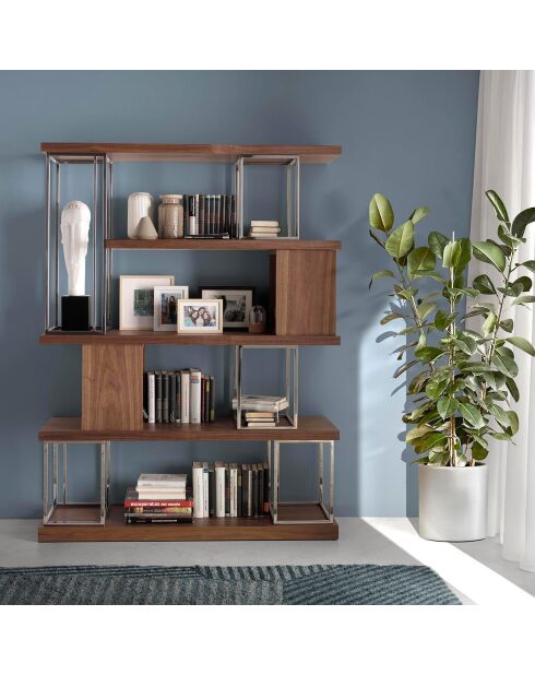 Étagères en bois noyer/chrome  - 129x35x170 cm