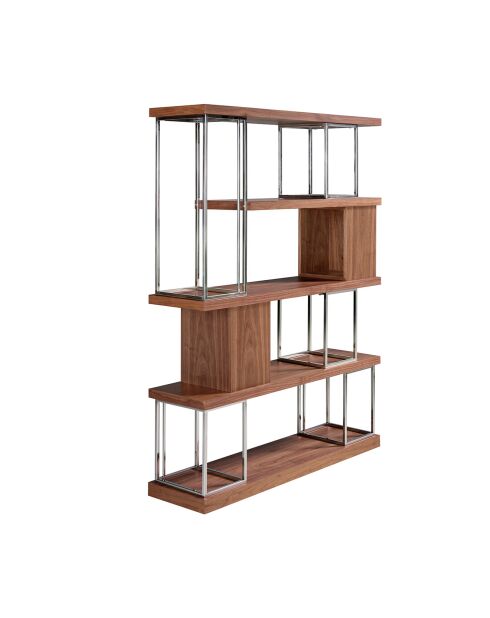 Étagères en bois noyer/chrome  - 129x35x170 cm
