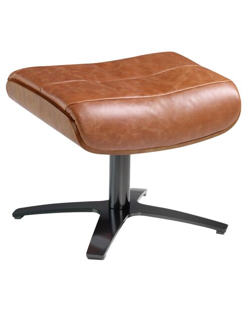 Pouf rembourré en Cuir camel/noir  - 52x42x39 cm