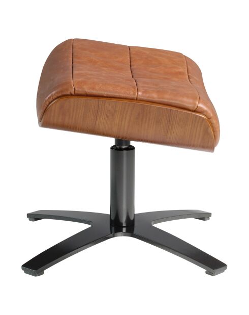 Pouf rembourré en Cuir camel/noir  - 52x42x39 cm